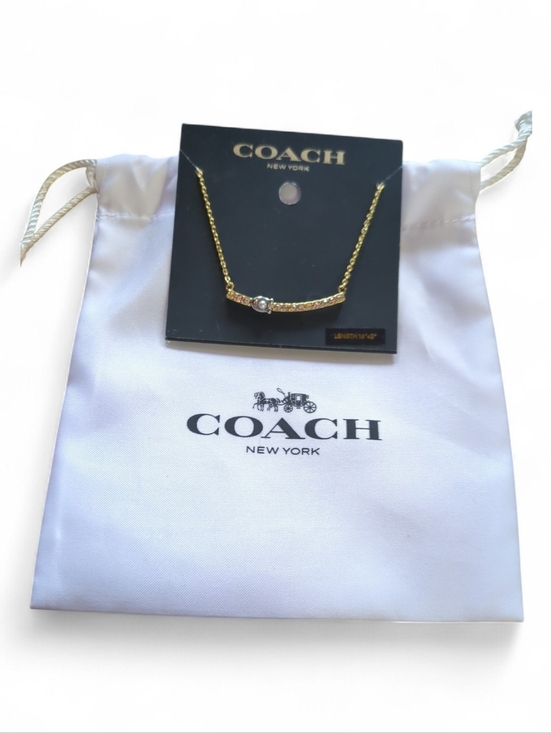 Coach Jewelry - COACH Gold-Tone Bar Necklace with Crystal Center - Women Jewelry